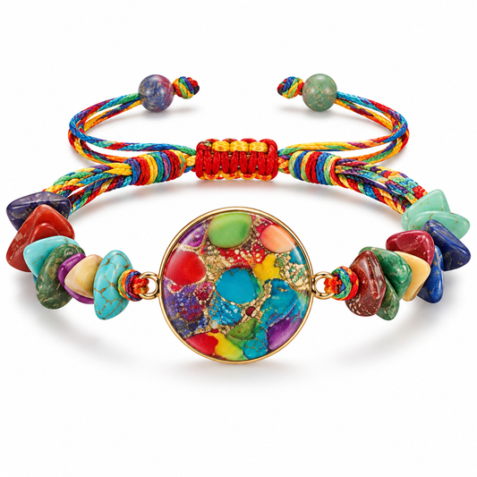 Multi-Colored Woven Cord and Mosaic Stone Adjustable Bracelet